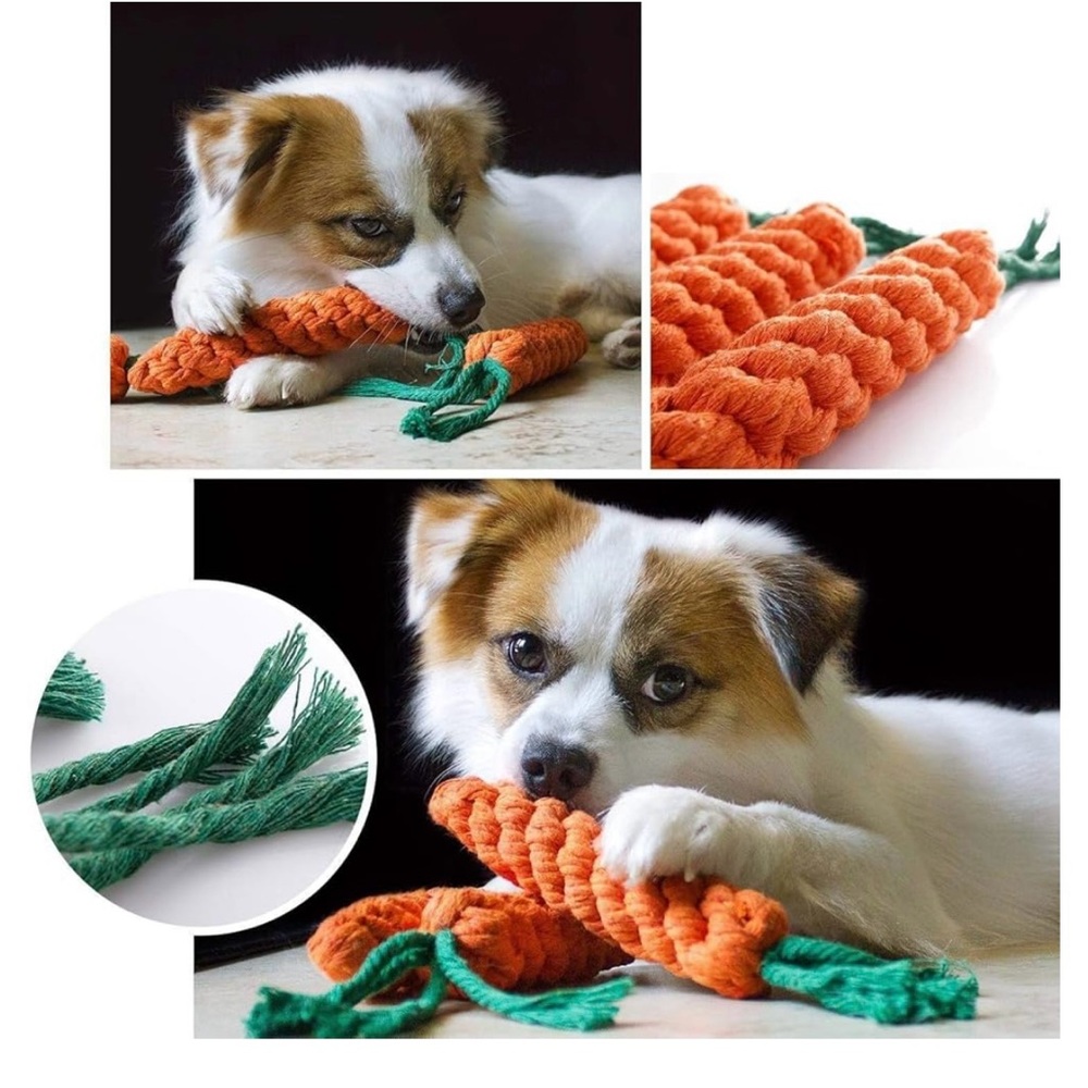 🥕 3 Orange Carrot Cotton Rope Dog Toys - Picture 6 of 8